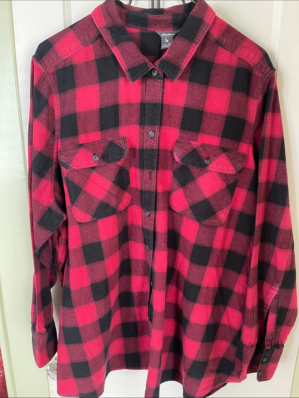 Eddie Bauer Red and Black Buffalo Plaid Button-Down Shirt